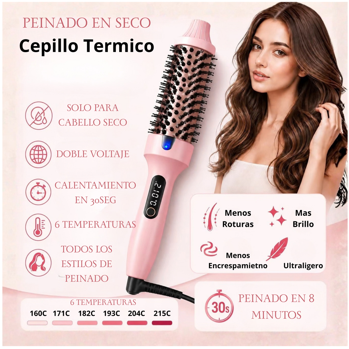 Cepillo térmico iónico de doble voltaje 3 en 1